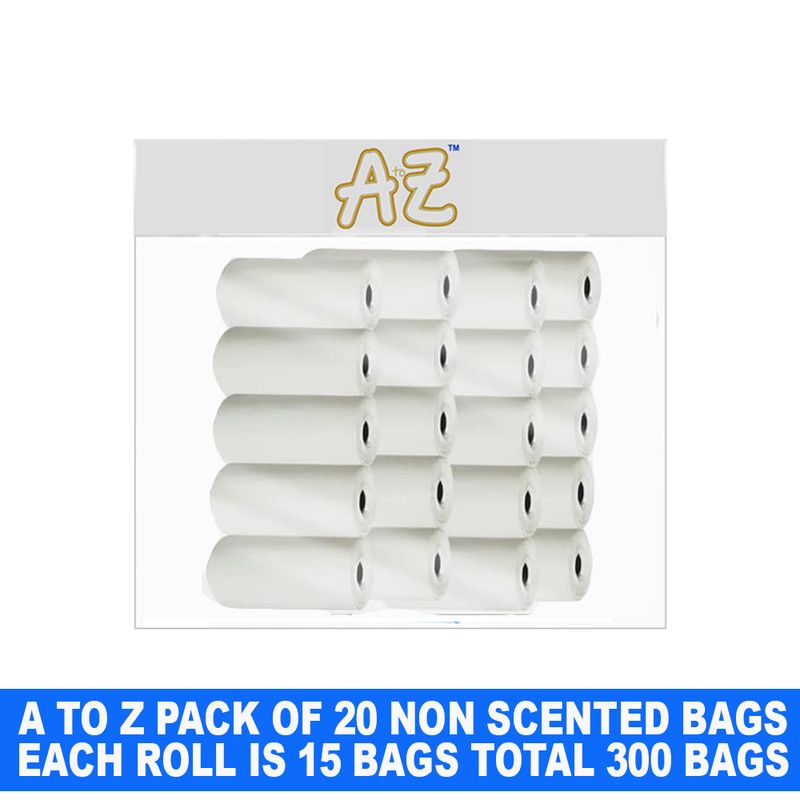 A to Z - Disposable Non-Scented Bag 22 x 32cm - Pack of 20 Count 300 - White