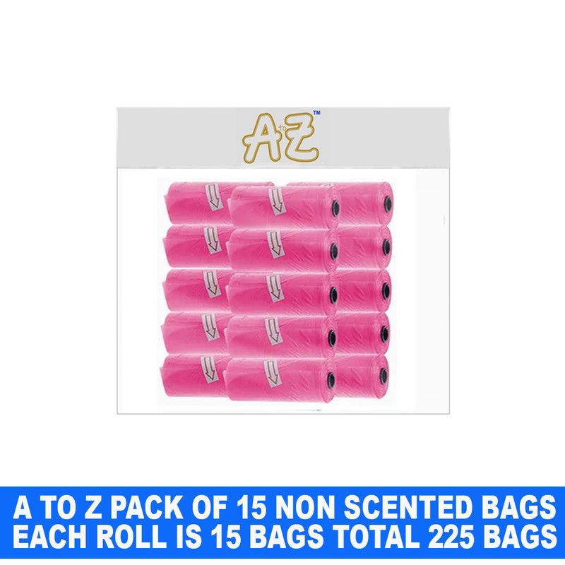 A to Z - Disposable Non-Scented Bag 22 x 32cm - Pack of 15 Count 225 - Pink