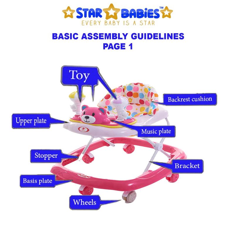 Star Babies - Baby Walker With Wheels - Pink