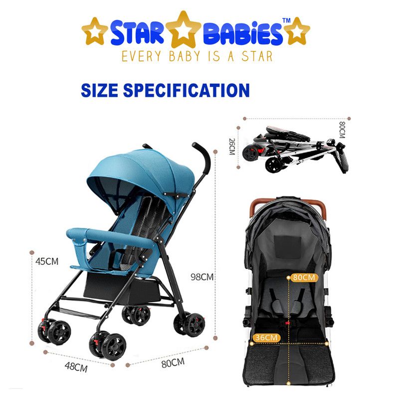 Star Babies - Lightweight Portable Infant Stroller W/ Compact Fold - Blue