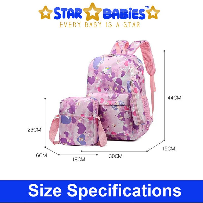 Star Babies - Kids Printed Backpack 3pcs Set - Purple