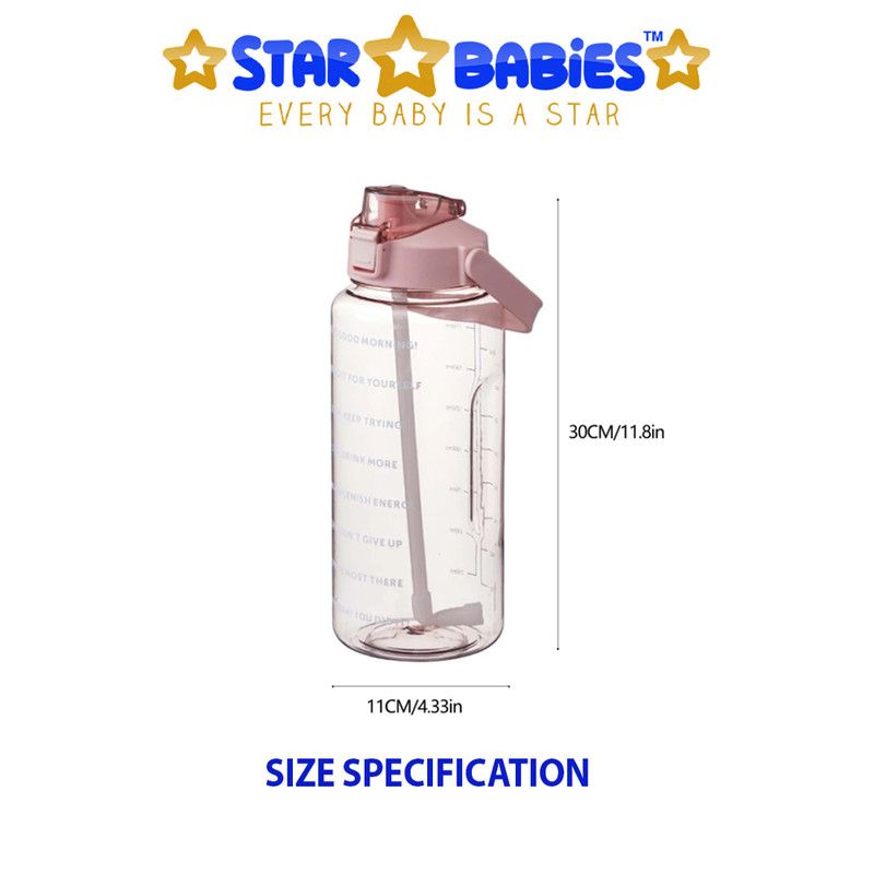 Star Babies - Water Bottle With Motivational Time Markers - Pink - 2 L