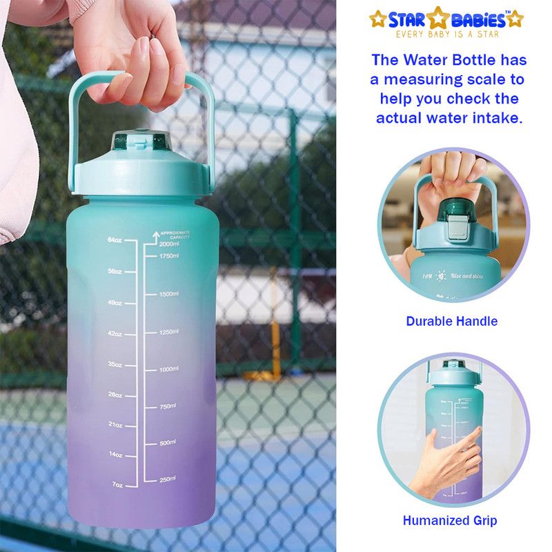 Star Babies - Water Bottle With Straw And Time Marker - Blue/Pink - 2 L