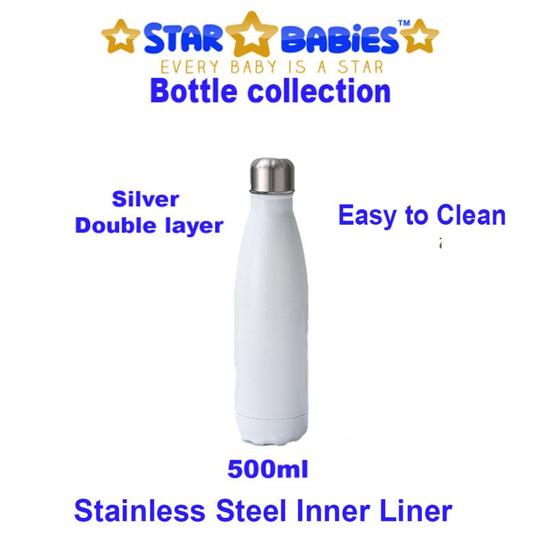 Star Babies - Stainless Steel Vacuum Water Bottle - White - 500 ml