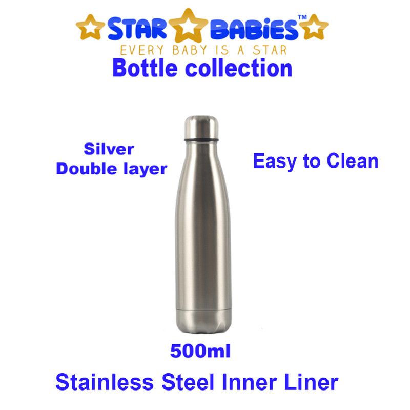 Star Babies - Stainless Steel Vacuum Water Bottle - Silver - 500 ml