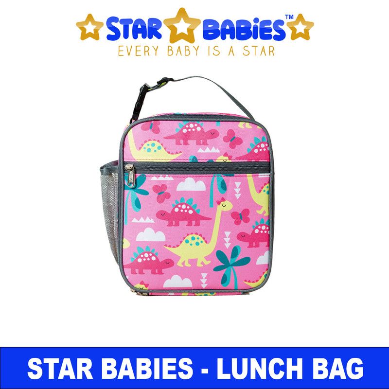 Star Babies - Aschar Reusable Lunch Bag W/ Adjustable Strap & Insulated Lunch Cooler - Pink Dinosaur