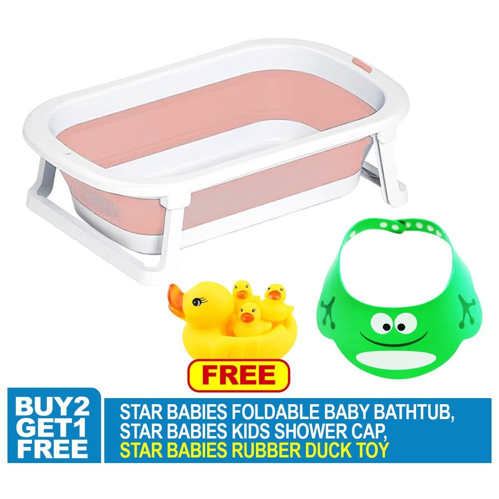 Star Babies - Foldable Bathtub, Shower Cap With Rubber Duck Toy 4pcs - Pink