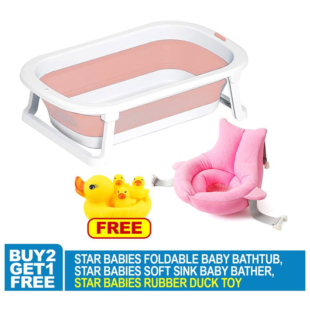 Star Babies - Foldable Bathtub, Sink Bather With  Rubber Duck Toy 4pcs - Pink