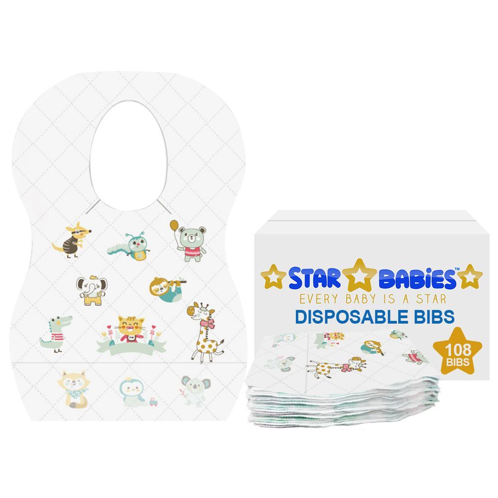 Star Babies - Disposable Bibs - Animal Print - Pack of 108 