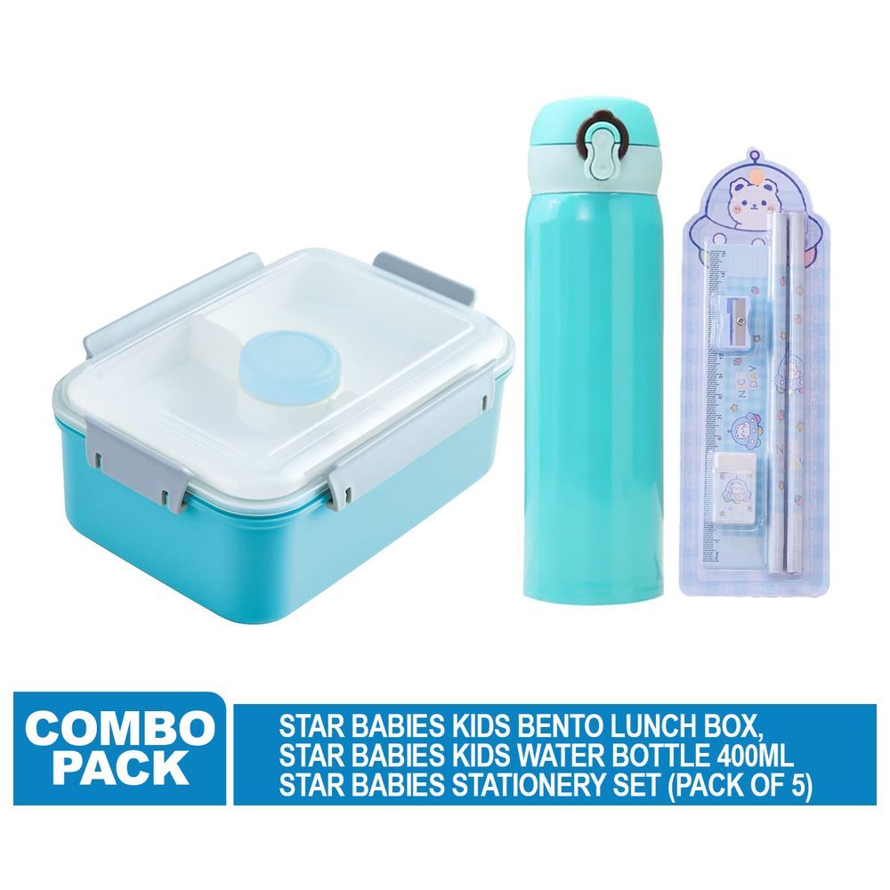 Star Babies - Stationery Set With Kids Water Bottle 300ml and Kids Lunch Box - Blue