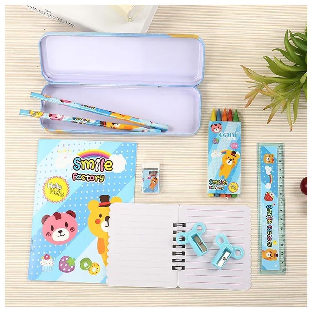 Star Babies - Stationery Set 8pcs With Kids Water Bottle 400ml and Lunch Box - Blue