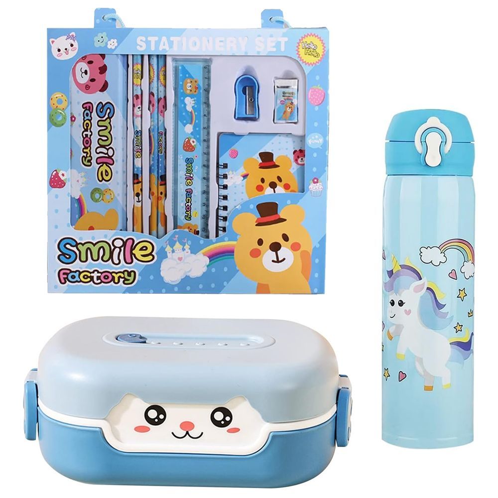 Star Babies - Stationery Set 8pcs With Kids Water Bottle 400ml and Lunch Box - Blue