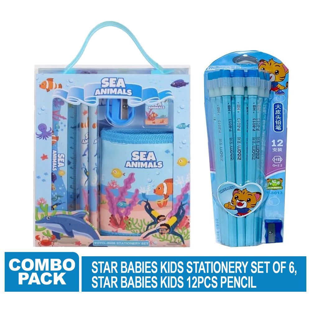 Star Babies - Stationery Set 6pcs With Pencil Set 12pcs - Blue