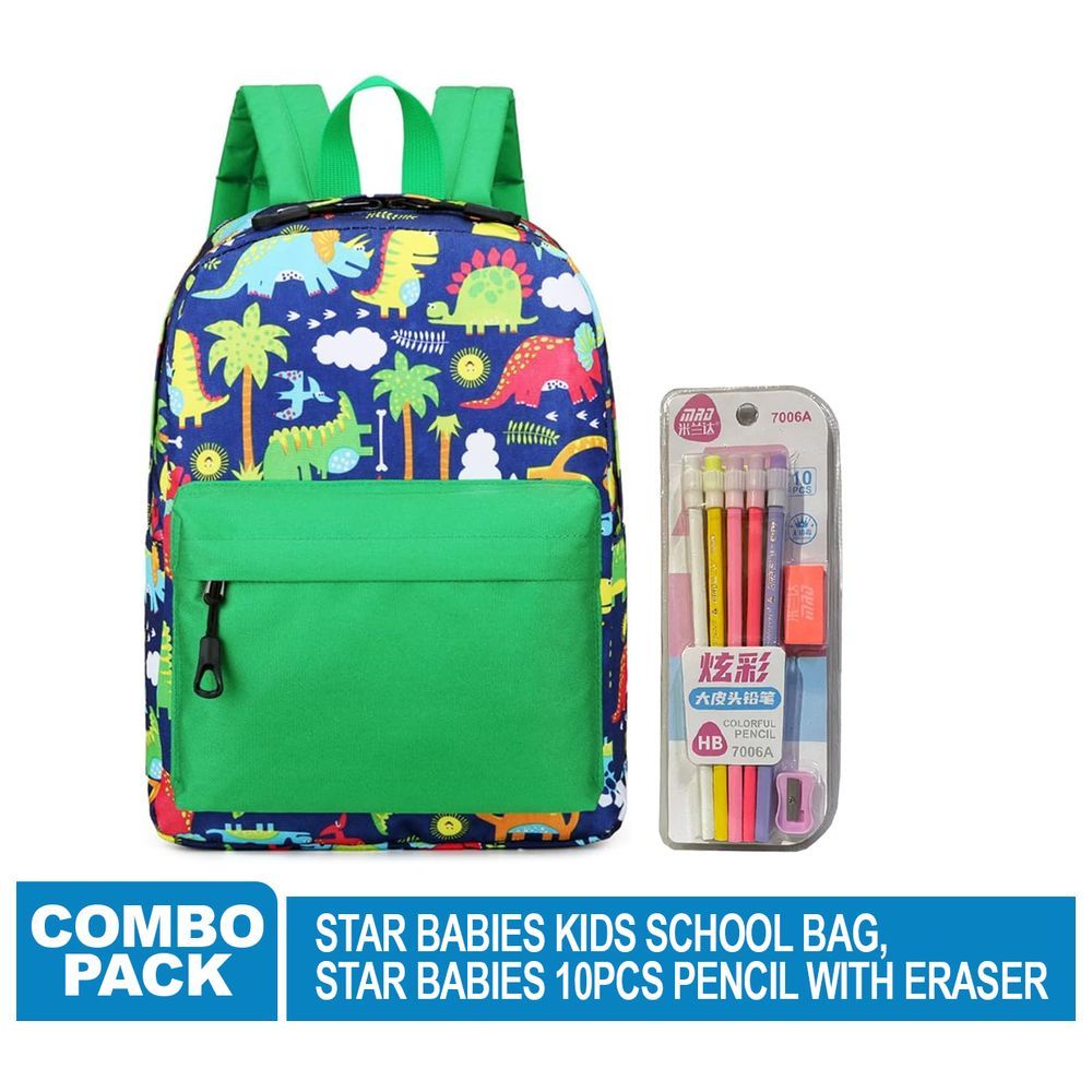 Star Babies - School Bag 14.17-inch and Pencil Set 10pcs - Green