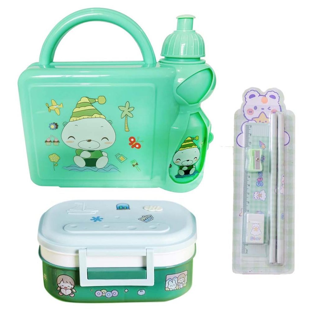 Star Babies - Stationery Set 5pcs, Kids Lunch Box With Water Bottle and Lunch Box - Green