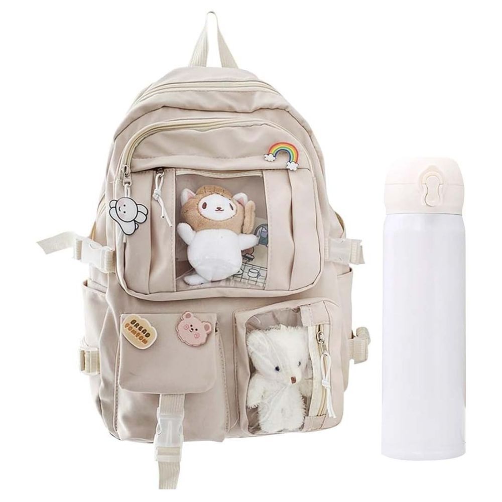 Star Babies - School Bag 19.7-inch With Toy and Water Bottle 300ml - Khaki