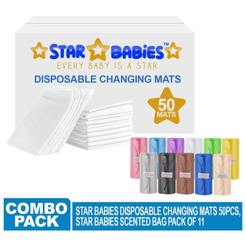 Star Babies - Disposable Changing Mat 50pcs  With Scented Bag 11pcs - White