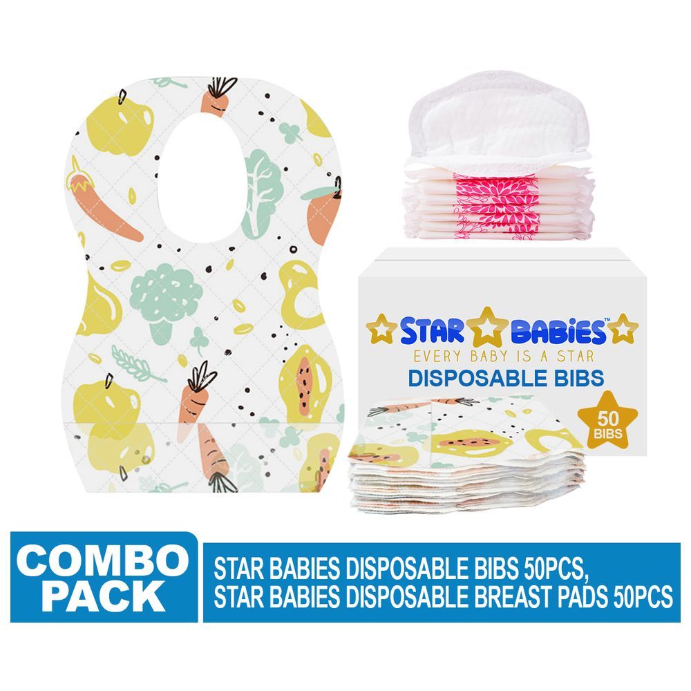 Star Babies - Disposable Bibs 50pcs and Disposable Breast Pad 50pcs - Vegetables