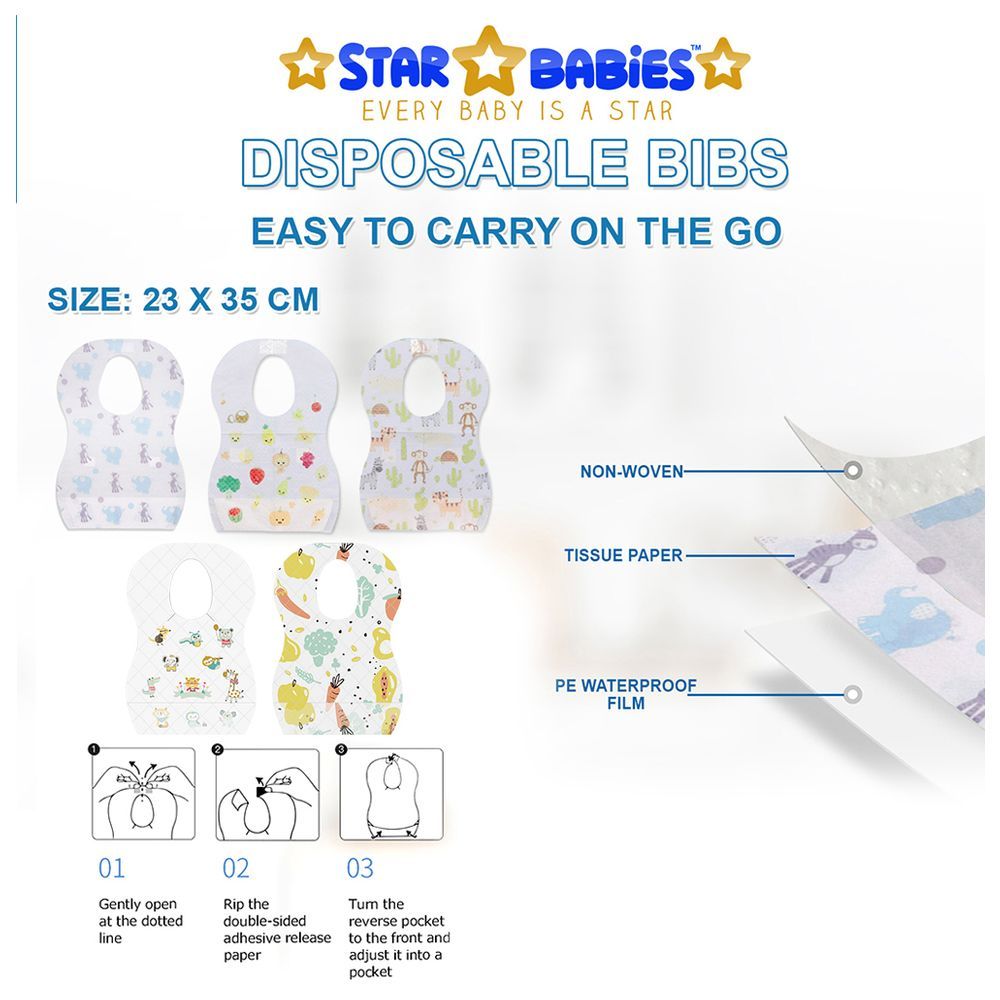 Star Babies - Disposable Bibs 50pcs and Disposable Breast Pad 50pcs - Vegetables