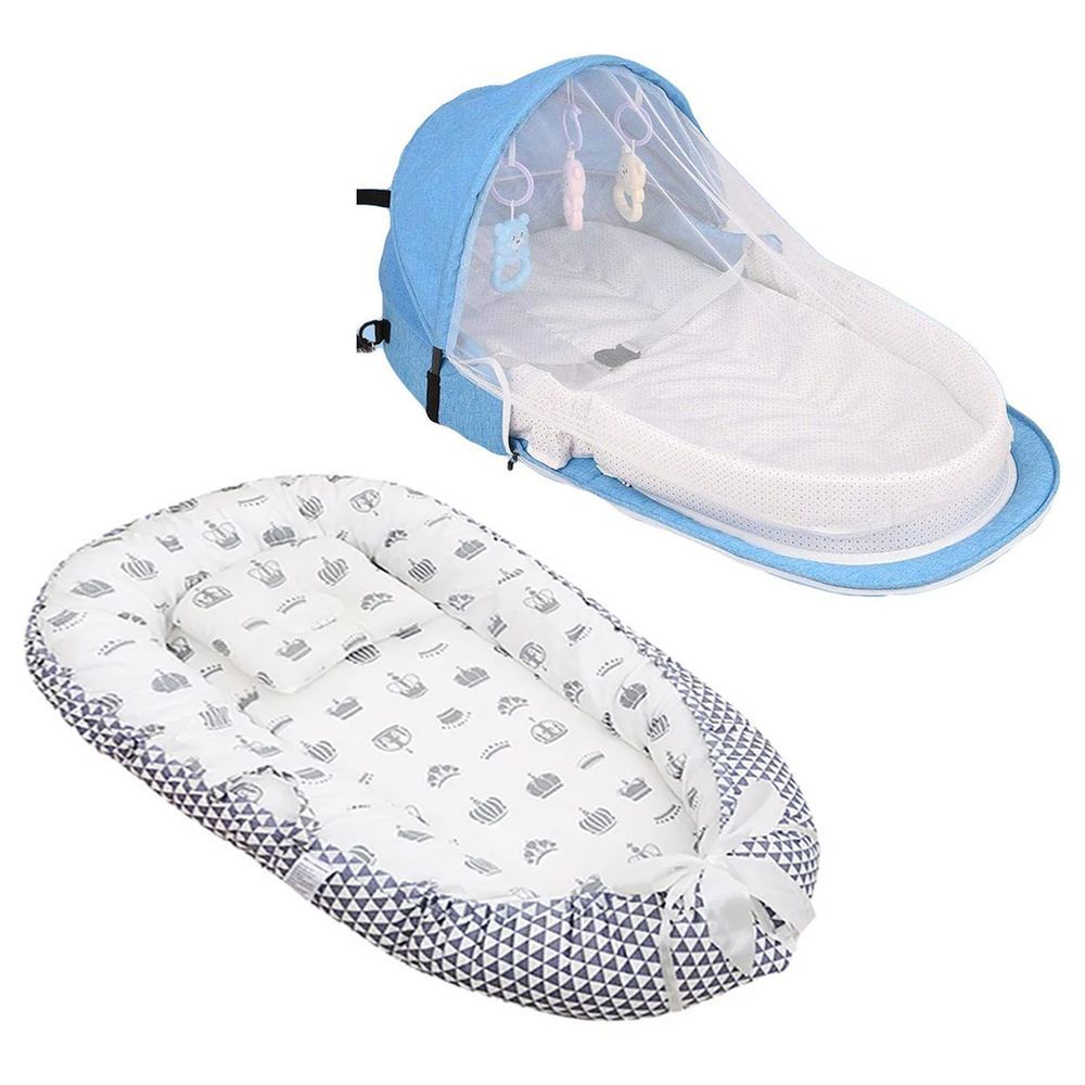 Star Babies - Baby Sleeping Pod & Bed w/ Mosquito Net - Grey/Blue