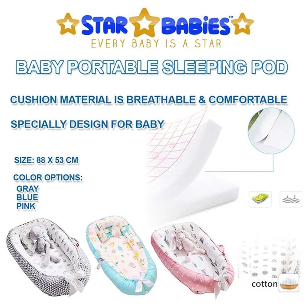 Star Babies - Baby Sleeping Pod & Bed w/ Mosquito Net - Grey/Blue