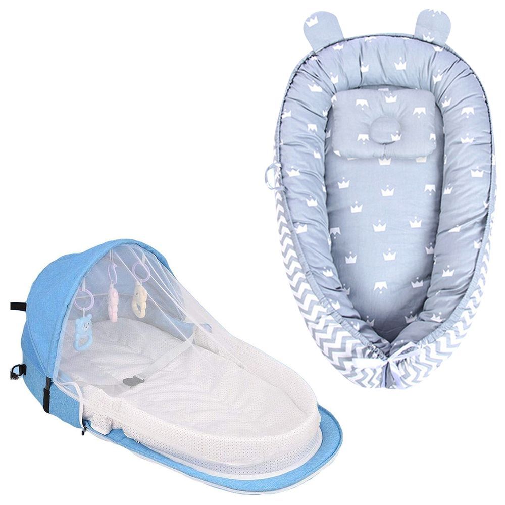 Star Babies - Baby Sleeping Pod & Bed w/ Mosquito Net - Blue/Grey