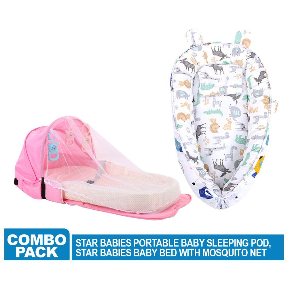 Star Babies - Baby Sleeping Pod & Bed w/ Mosquito Net - White/Pink