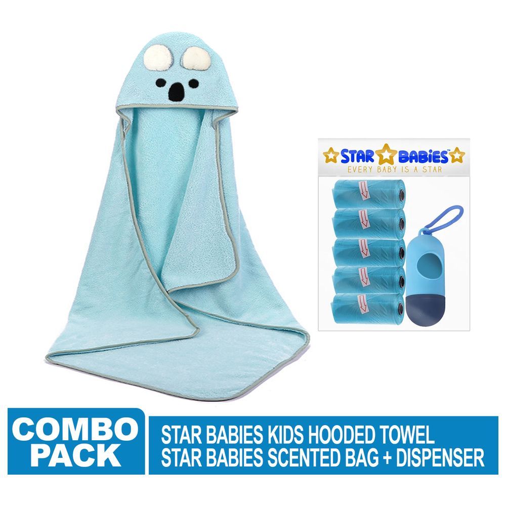 Star Babies - Microfiber Hooded Towel And Disposable Scented Bag 5pcs With Dispenser - Blue 