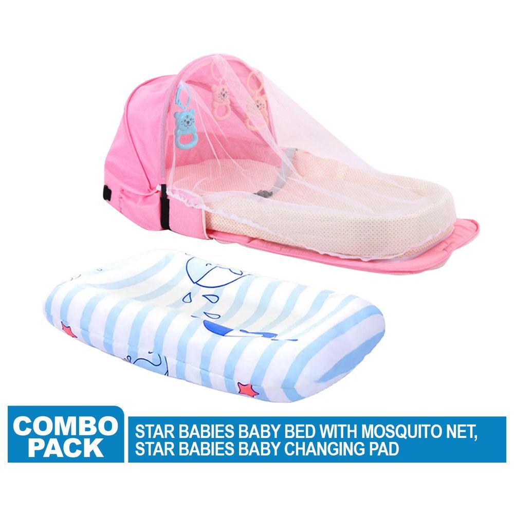 Star Babies - Bed w/ Mosquito Net & Printed Changing Pad - Pink