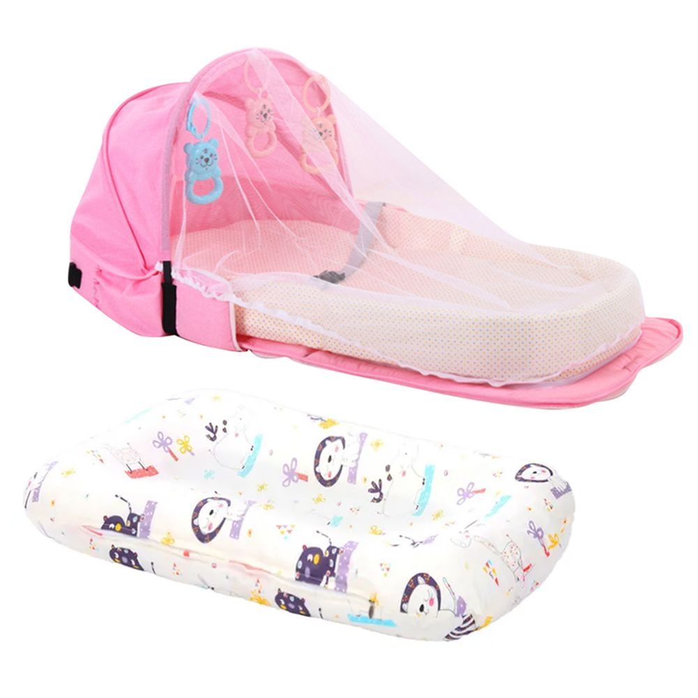 Star Babies - Bed w/ Mosquito Net & Printed Zebra Changing Pad - Pink