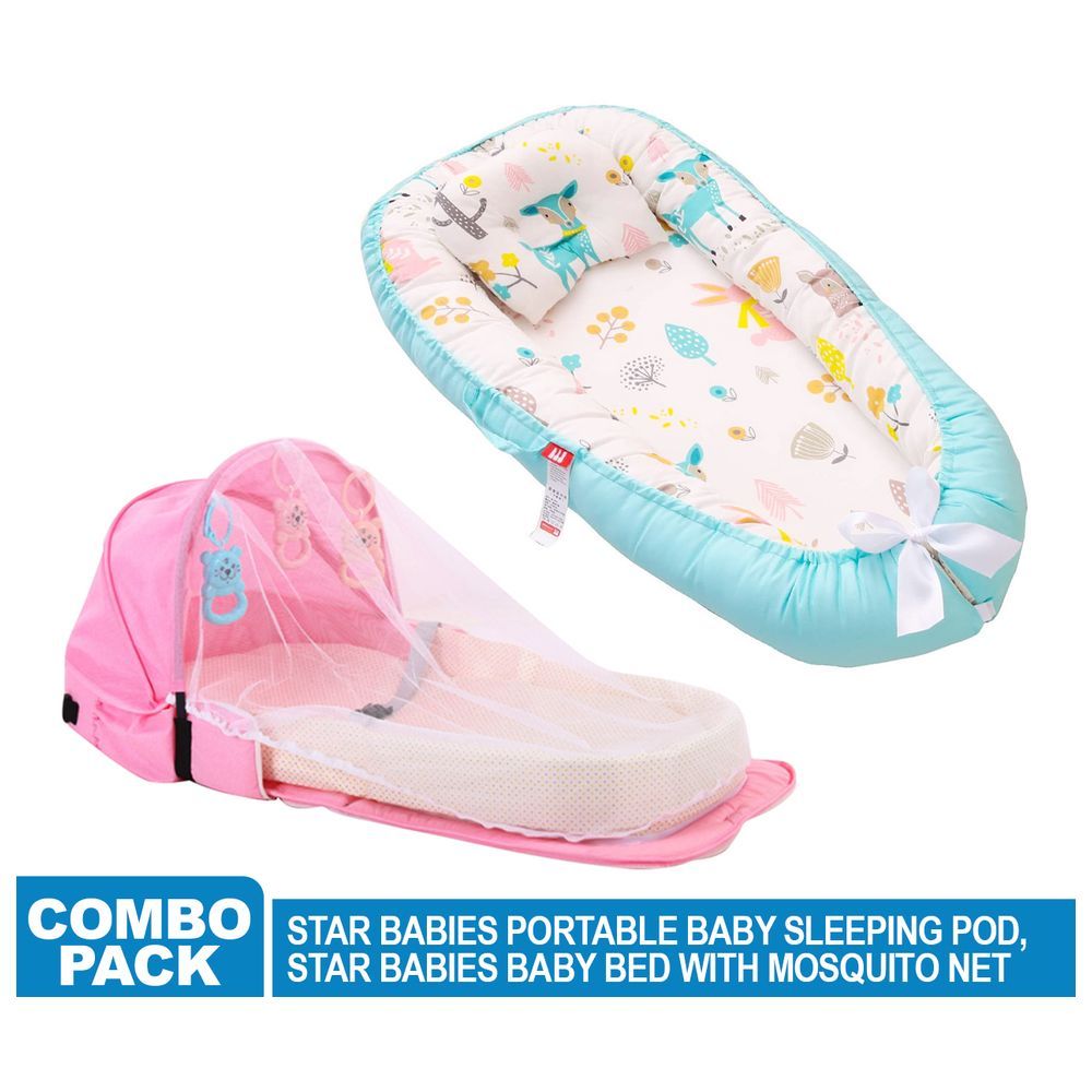 Star Babies - Baby Sleeping Pod & Bed w/ Mosquito Net - Blue/Pink