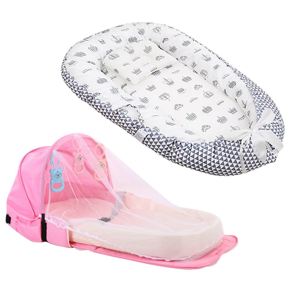 Star Babies - Baby Sleeping Pod & Bed w/ Mosquito Net - Pink/Grey