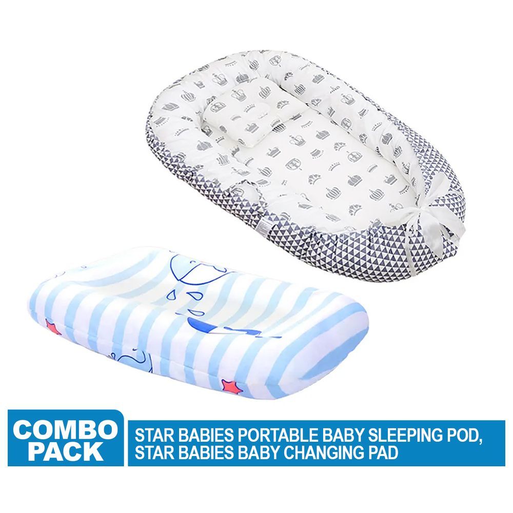 Star Babies - Baby Bed Sleeping Pod & Printed Changing Pad - Grey