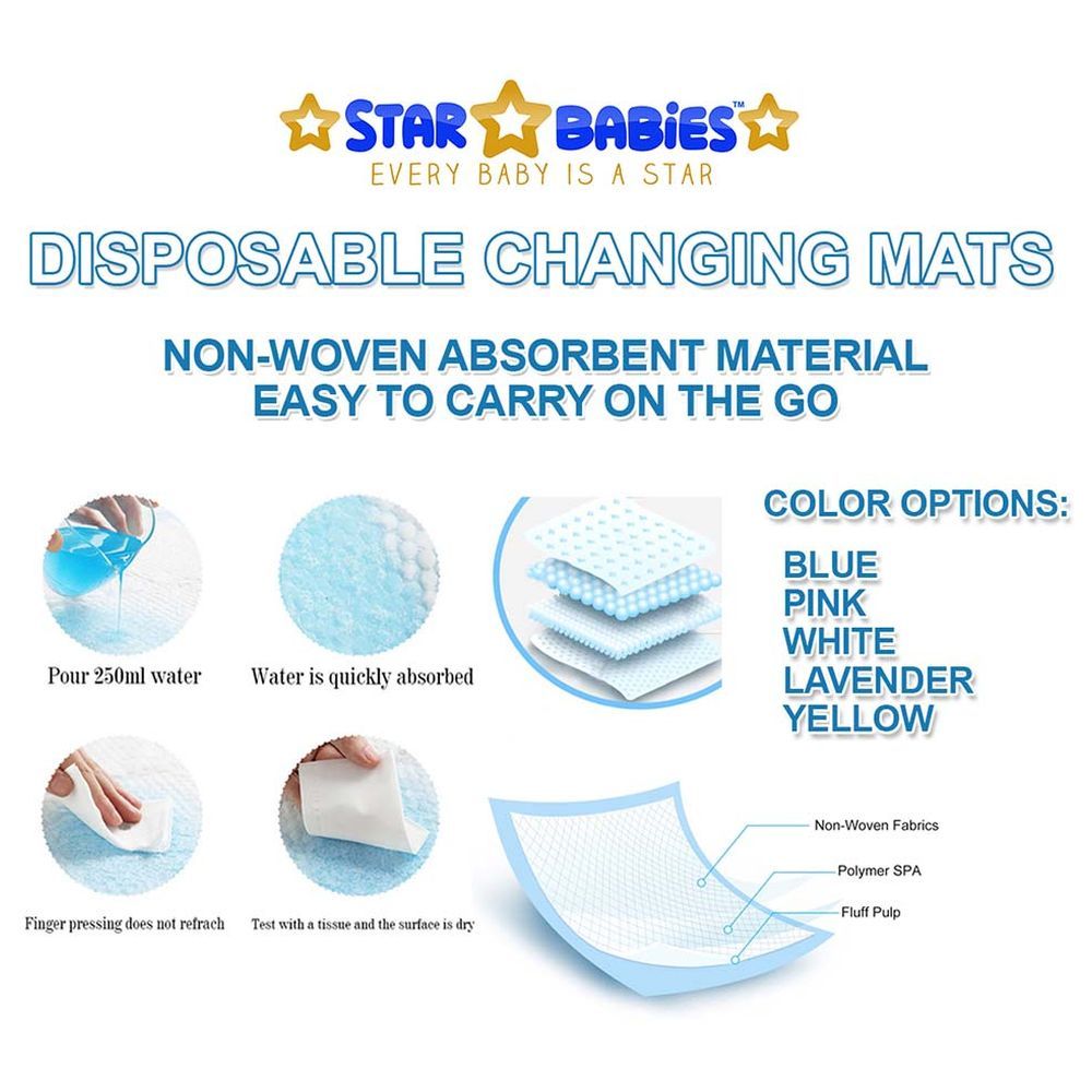 Star Babies - Disposable Changing Mat 6pcs, Breast Pad 5pcs, Bibs 5pcs - Blue