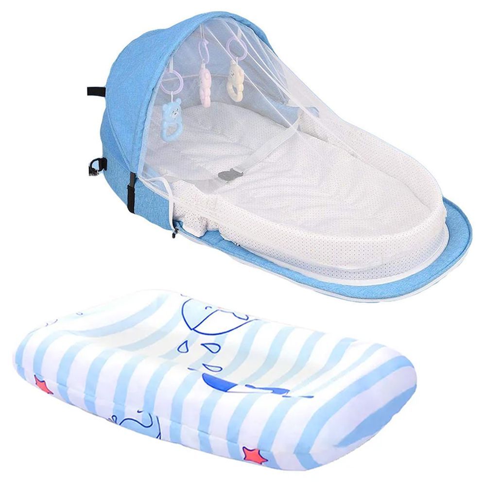 Star Babies - Bed w/ Mosquito Net & Printed Changing Pad - Blue