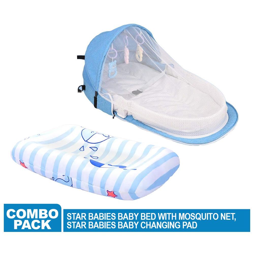 Star Babies - Bed w/ Mosquito Net & Printed Changing Pad - Blue