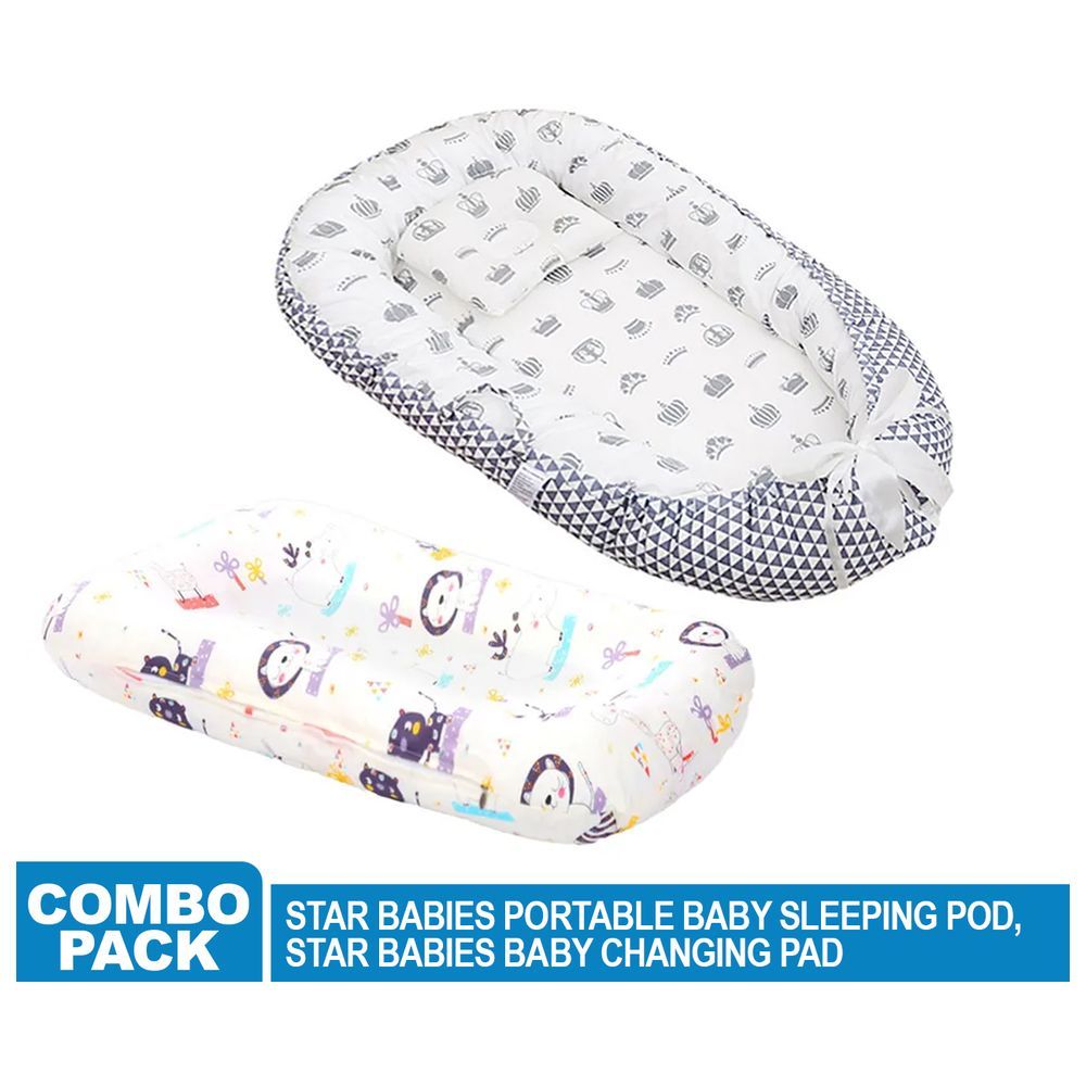 Star Babies - Baby Bed Sleeping Pod & Zebra Printed Changing Pad - Grey