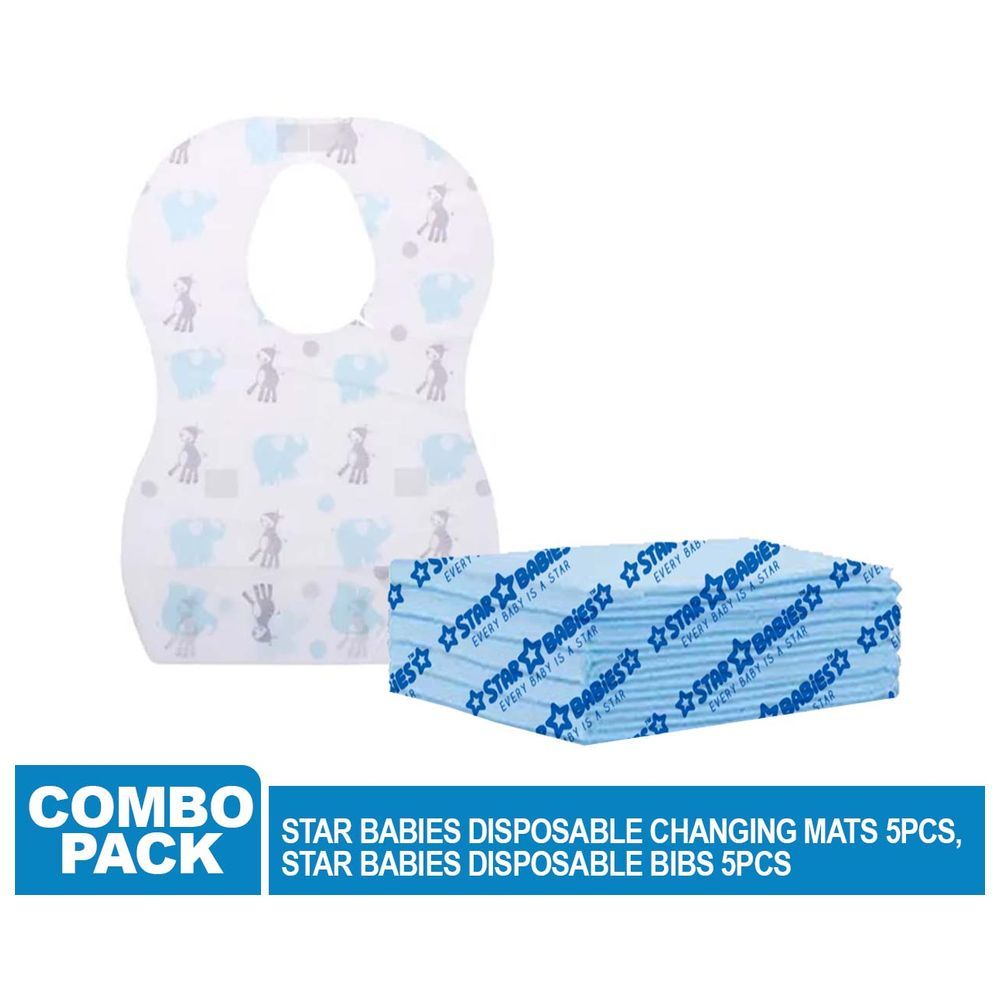 Star Babies - Disposable Changing Mat 5pcs & Bibs 5pcs - Blue