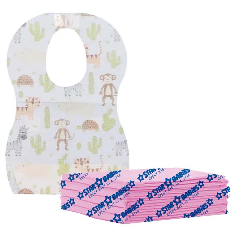 Star Babies - Disposable Changing Mat 5pcs & Bibs 5pcs - Pink