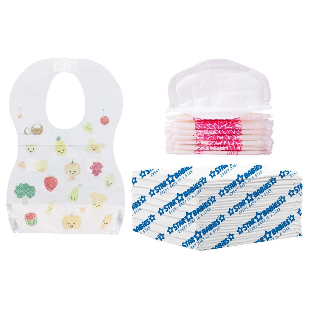 Star Babies - Disposable Changing Mat 8pcs, Breast Pad 8pcs, Bibs 8pcs