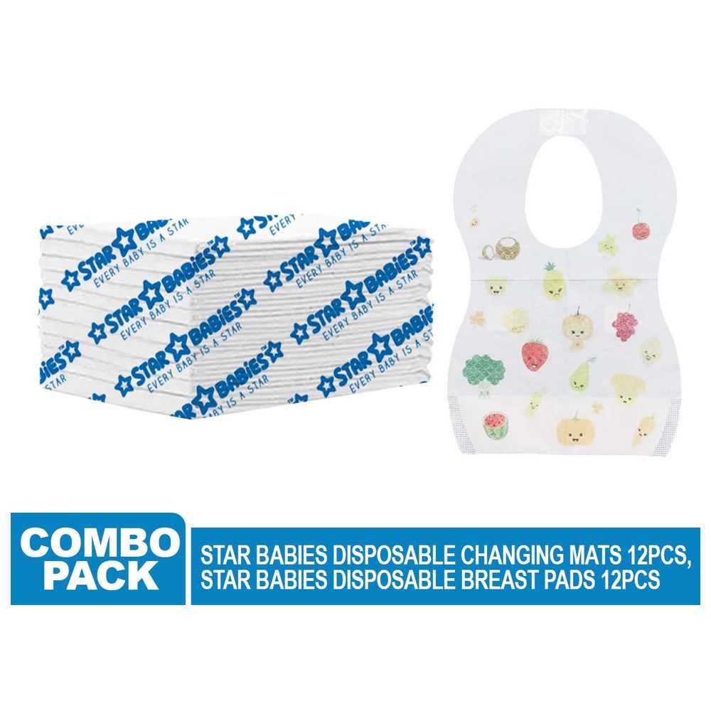 Star Babies - Disposable Changing Mat White 12pcs & Bibs 12pcs