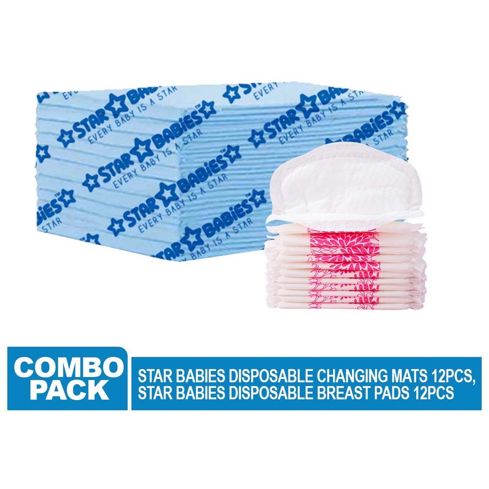 Star Babies - Disposable Changing Mat 12pcs & Breast Pads 12pcs - Blue