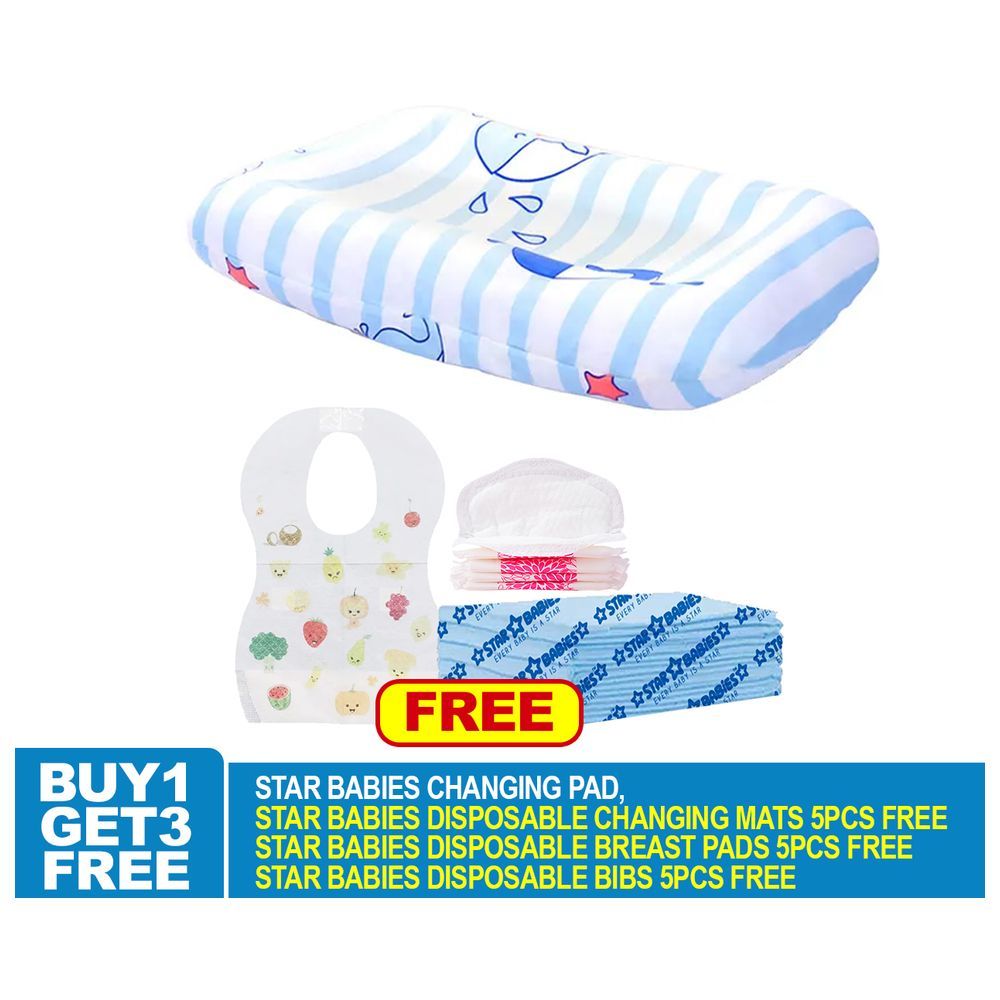 Star Babies - Changing Pad w/ Mat 6pcs, Breast Pad 5pcs & Disposable Bibs 5pcs - Blue