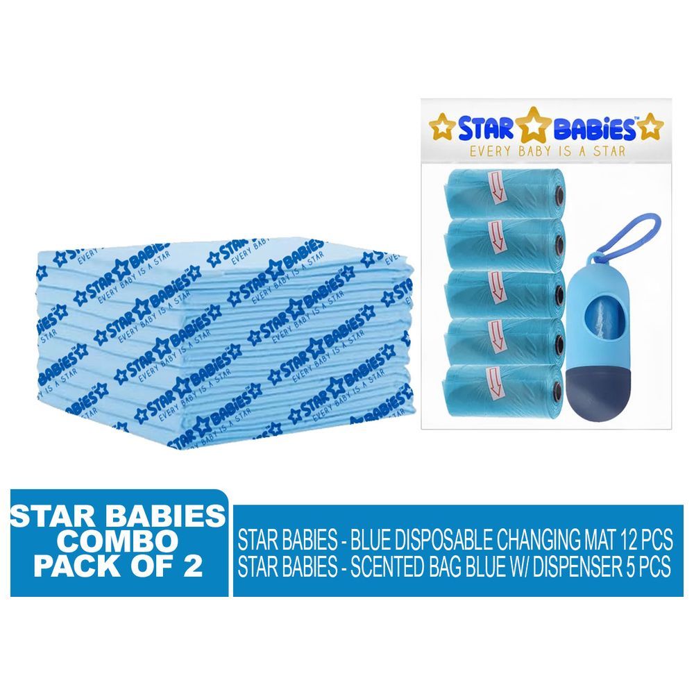 Star Babies - Disposable Changing Mat 12pcs & Scented Bag 5pcs w/ Dispenser - Blue