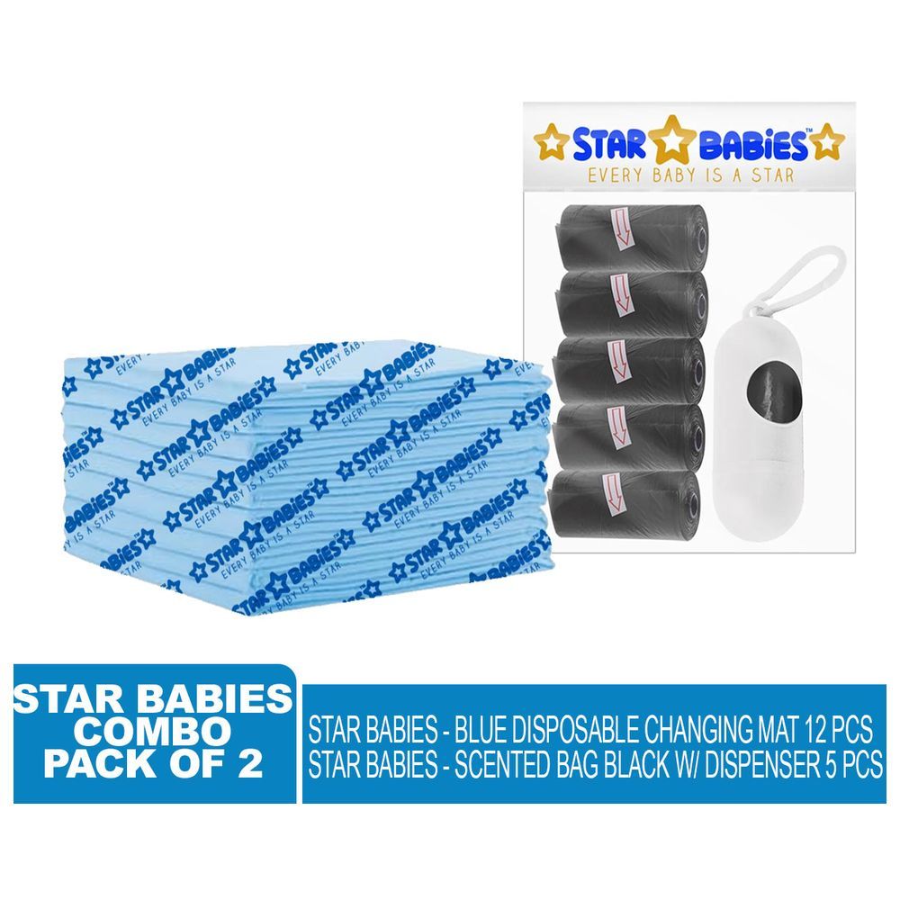 Star Babies - Disposable Changing Mat 12pcs & Scented Bag 5pcs w/ Dispenser - Black