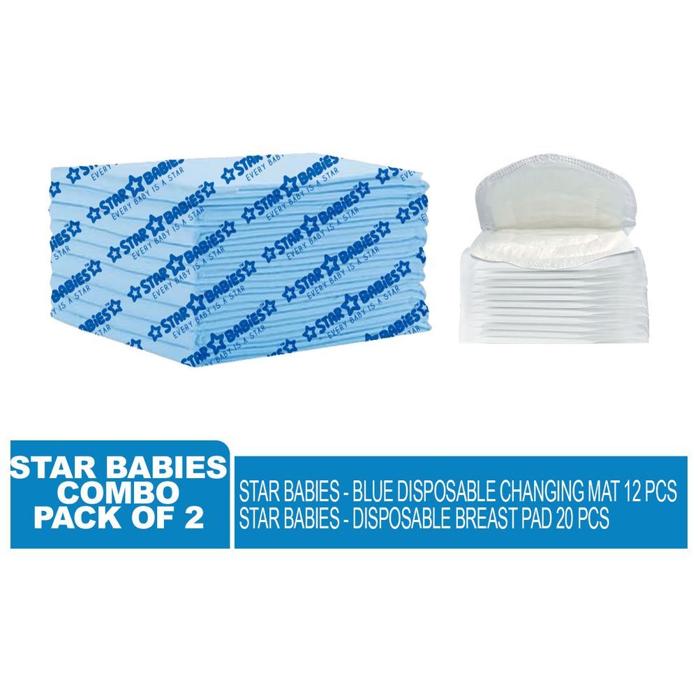 Star Babies - Disposable Changing Mat 12pcs w/ Breast Pad 20pcs - Blue