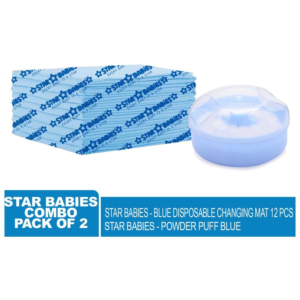 Star Babies - Disposable Changing Mat 12pcs w/ Powder Puff - Blue