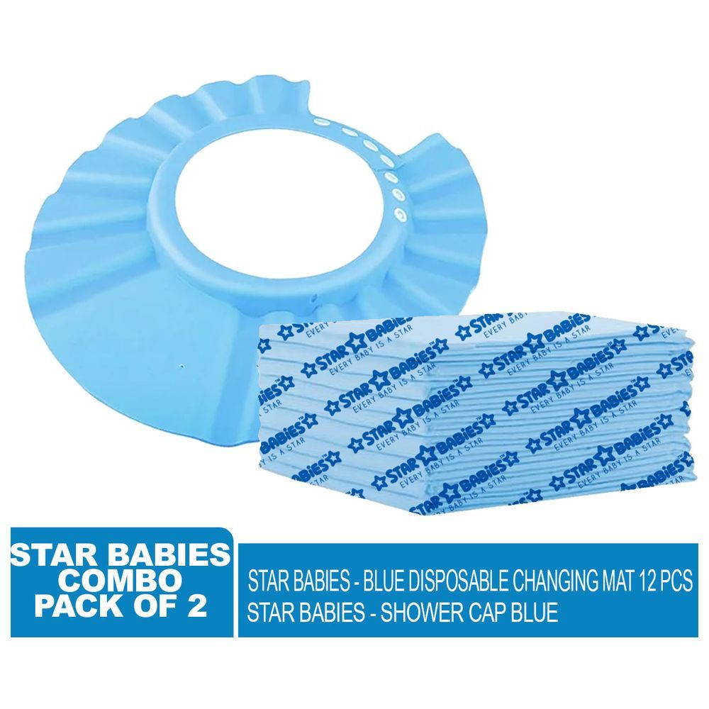 Star Babies - Disposable Changing Mat 12pcs w/ Shower Cap - Blue