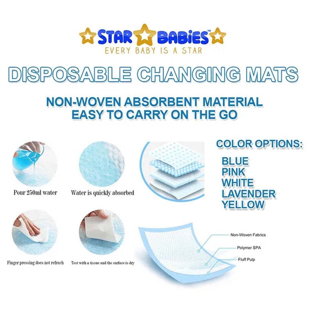 Star Babies - Disposable Changing Mat 12pcs w/ Shower Cap - Blue