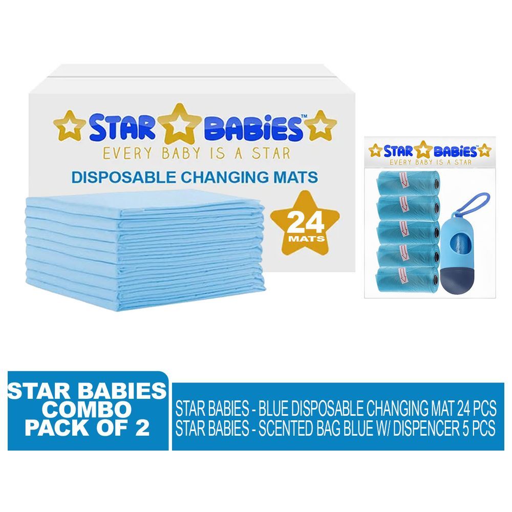 Star Babies - Disposable Changing Mat 24pcs & Scented Bag 5pcs w/ Dispenser - Blue